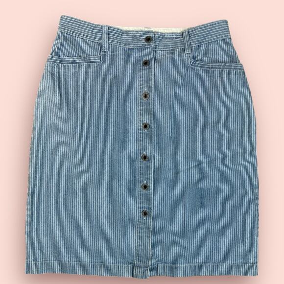 Vintage Button Down Denim Striped Skirt High Rise Railroad Stripe Medium Boho - Picture 1 of 3
